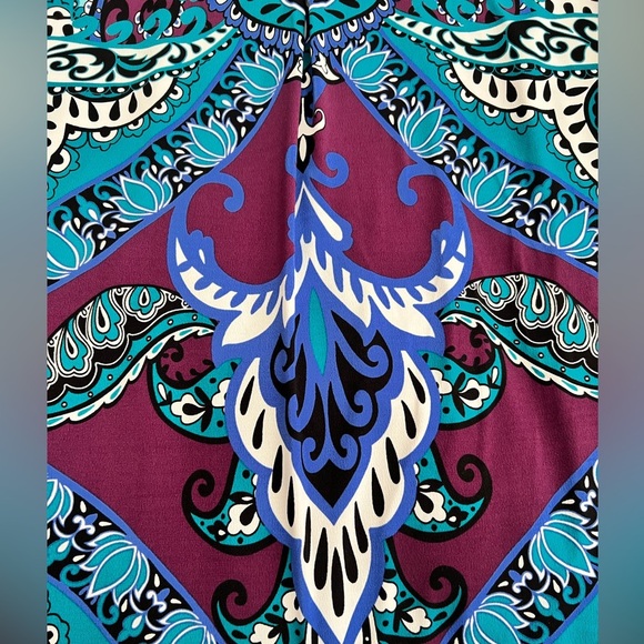 Hale Bob S Jersey Dress Faux Leather V Neck Purple Blue Turquoise NWT - Picture 9 of 16